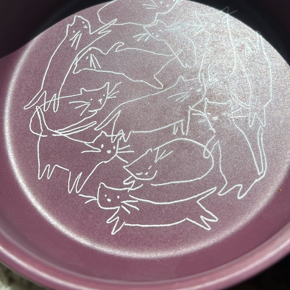 artfully playful cat bowl-exposed colored clay stoneware base w/decal art-NWOT - Picture 2 of 9